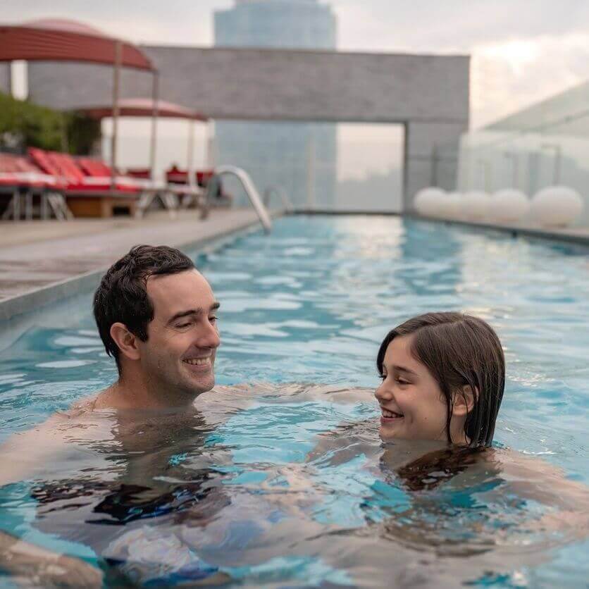 A private swim lesson in a rooftop pool